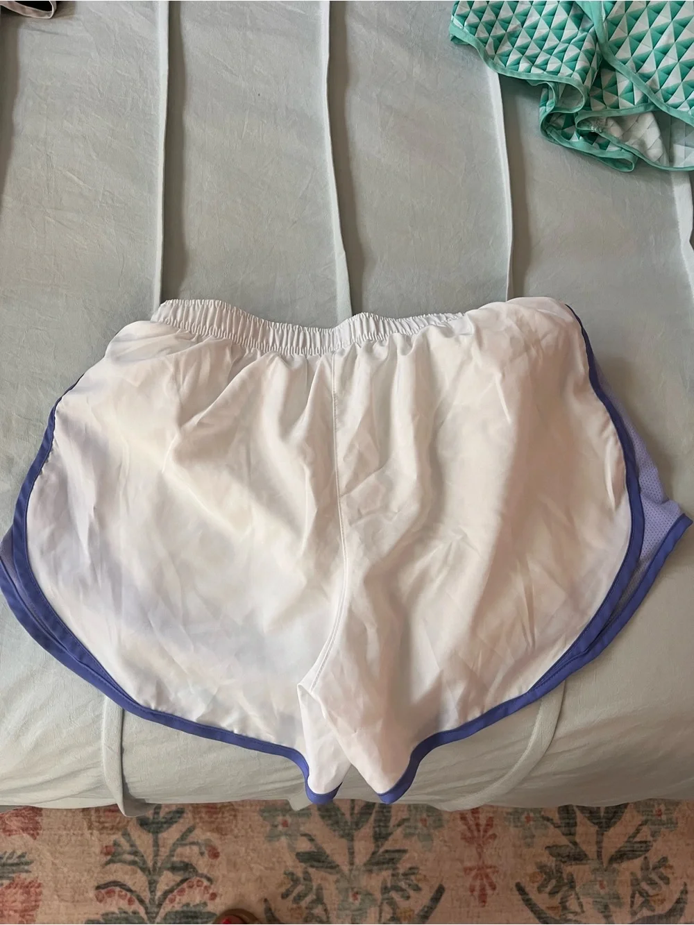 Nike White and Lavender-Trim Athletic Running Shorts